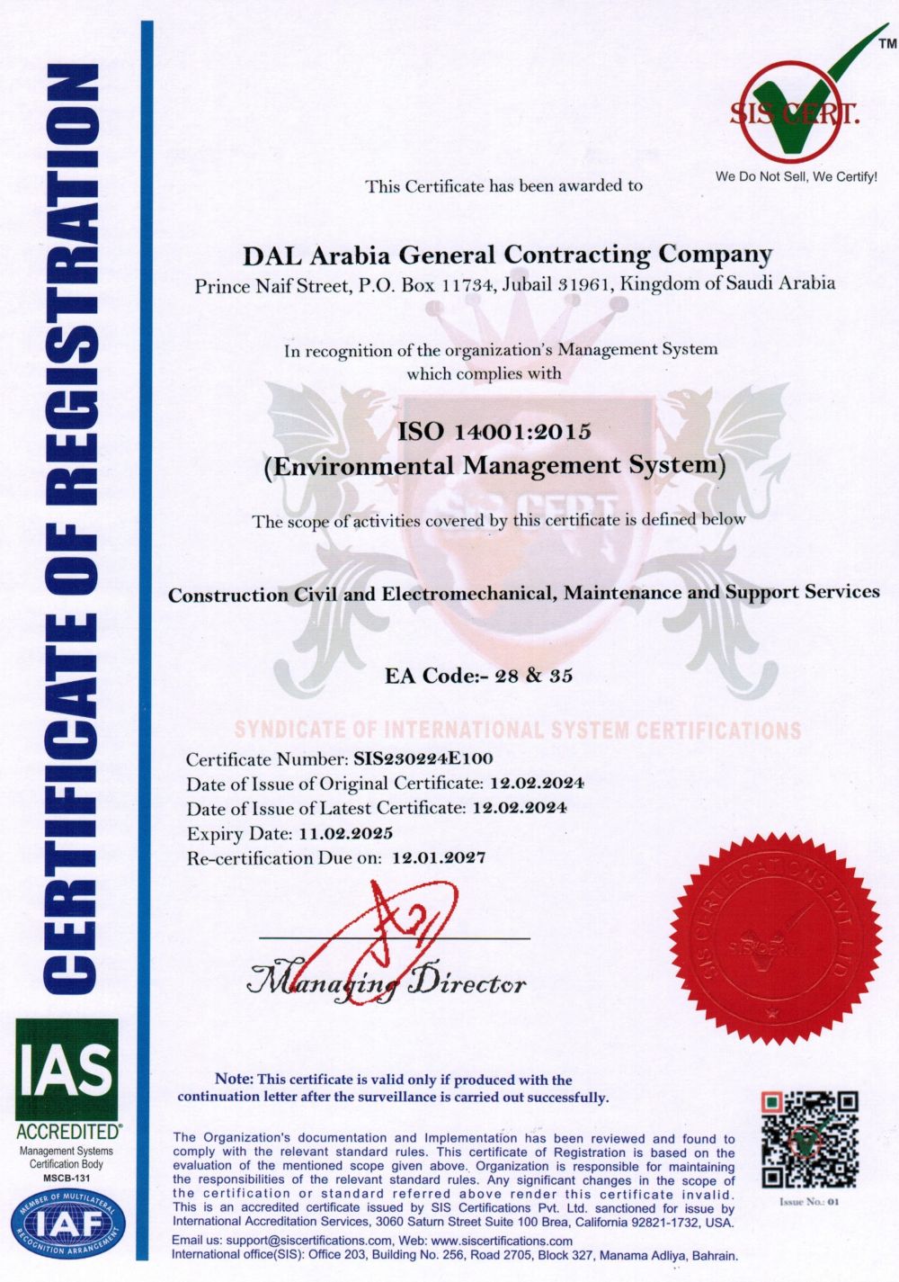 ISO 14001:2015 (Environmental Management System)